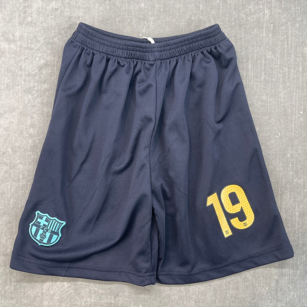 FC Barcelona Kids Size 4-6 Small Navy Blue Soccer Shorts Number 19 Mesh